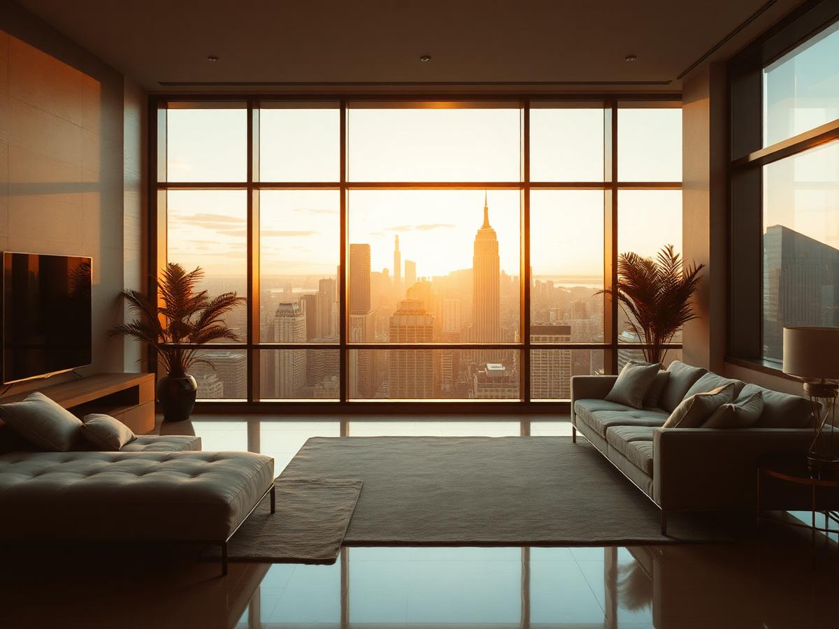 Penthouse interior at golden hour